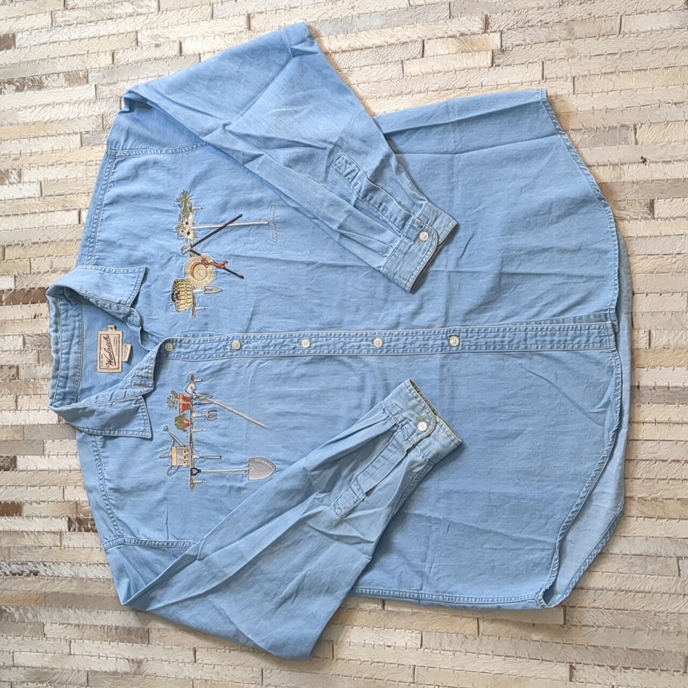 Vintage Woolrich Chambray Gardening Blue‎ Button Down Long Sleeve Shirt